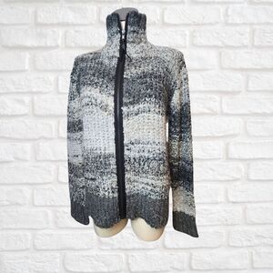 Curio New York Gray Black Women's Wool Blend Chunky Knit Sweater Full Zip Size L